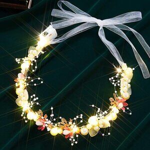 Light Up Flower Wedding Headbands LED Pearl Floral Headpiece Princess Bridal Hai